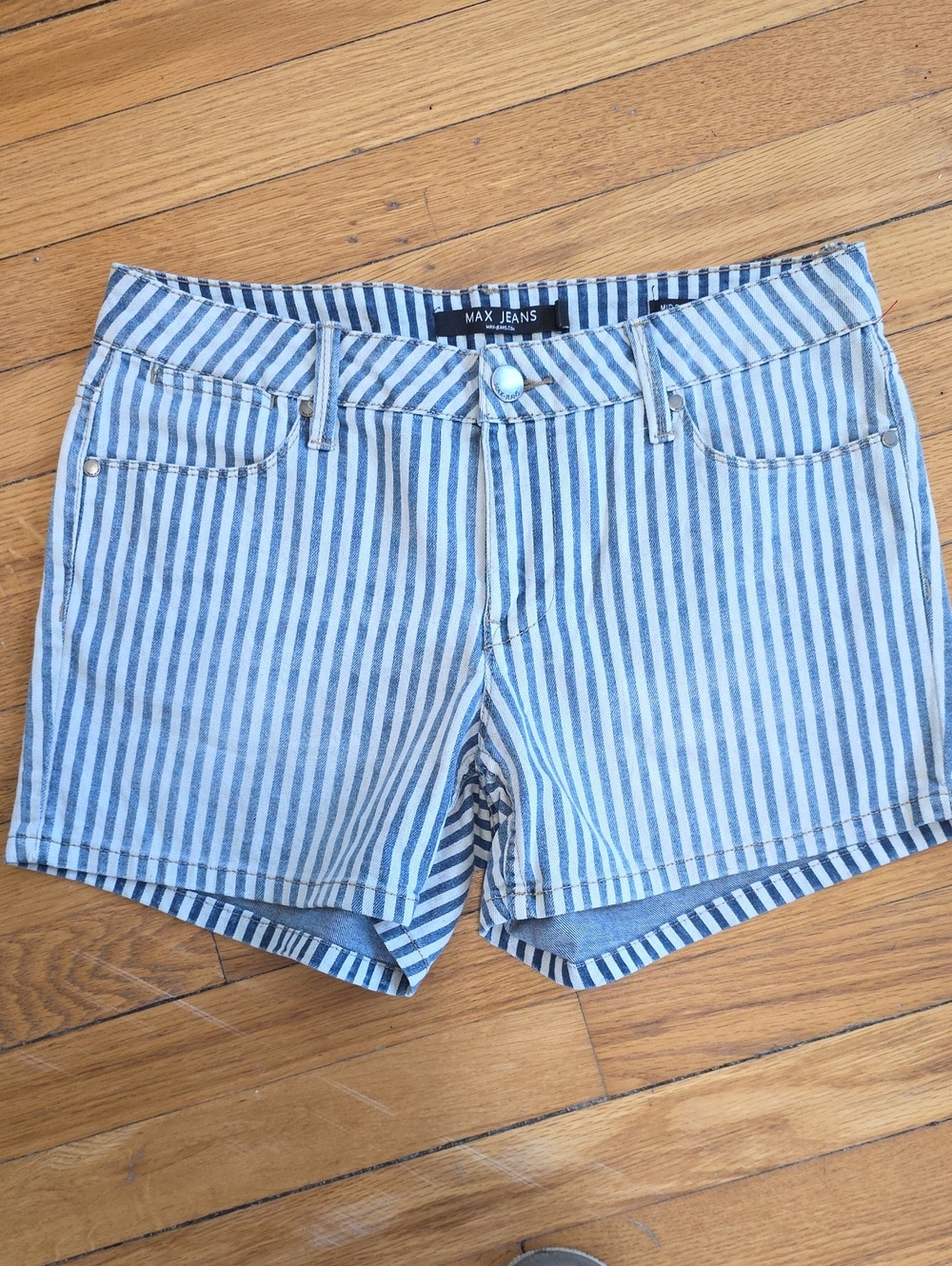 Max Jeans Blue & White Vertical Stripe Denim Shorts